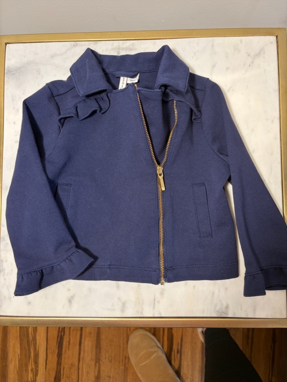 Girls Janie and Jack Navy Ruffle Ponte Moto Asymmetrical Zip Jacket - 18-24M